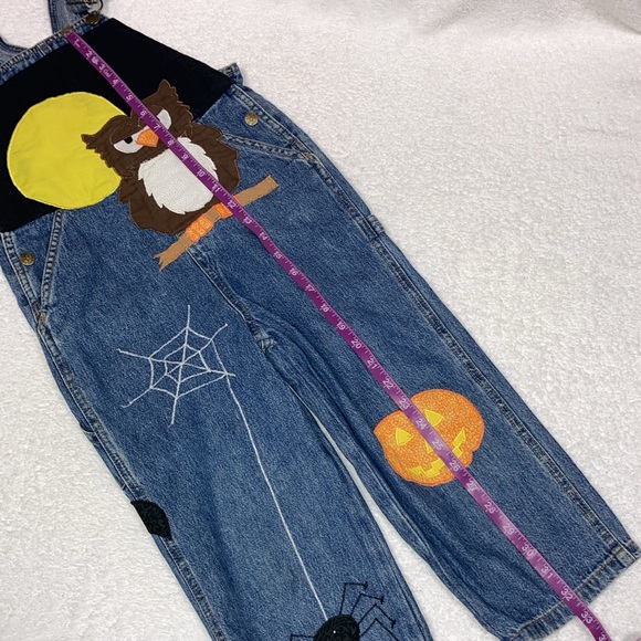 Faded glory denim blue jean Halloween appliqué overalls size 5/6 - Picture 6 of 11